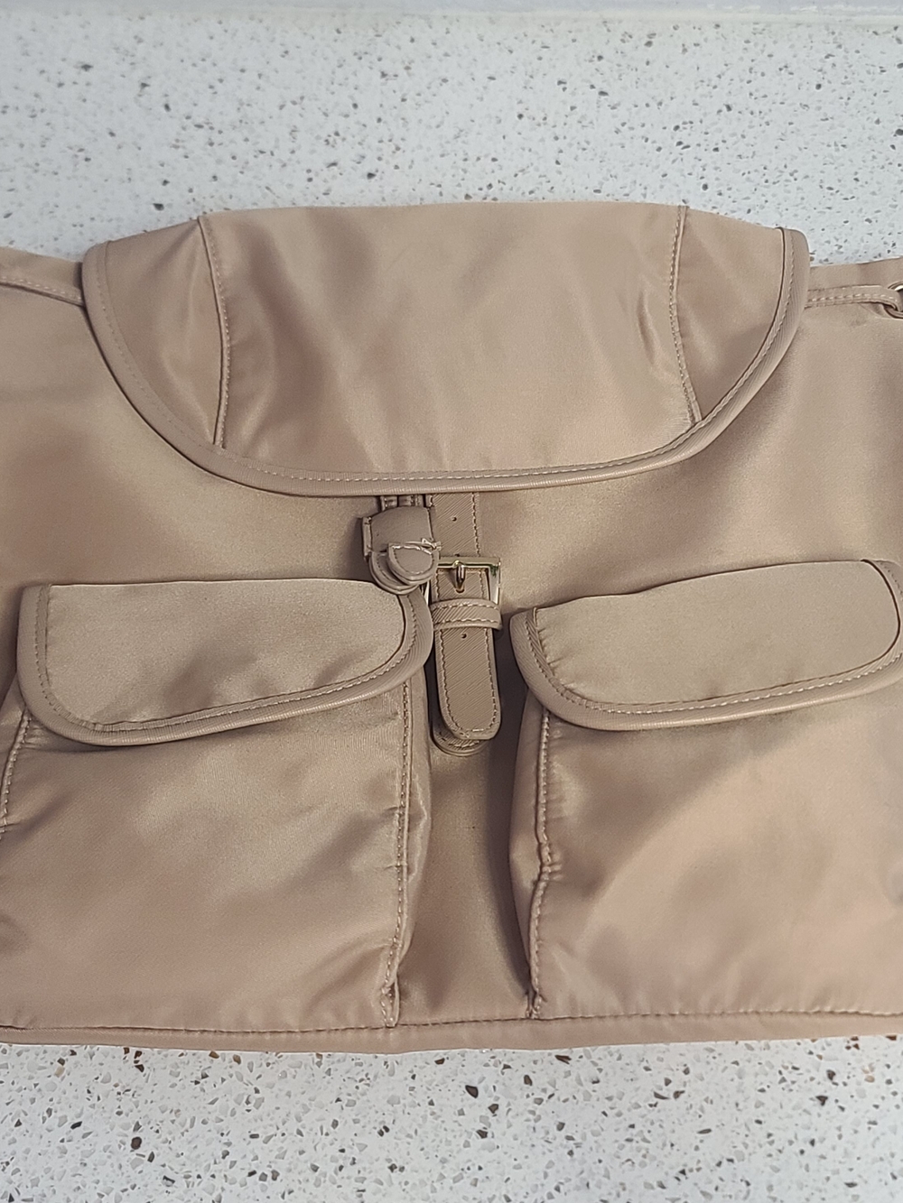 Neutral Beige Women's Backpack with Front Flap Pockets